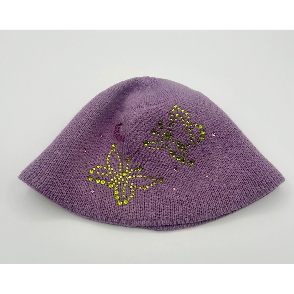 Urban Outfitters Lilac Purple‎ Knit Bucket Hat Rhinestone Butterfly Sparkle Y2K